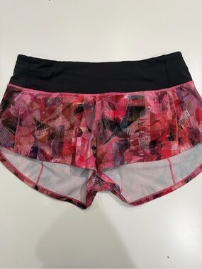 lululemon athletica Pink Floral Print Running Shorts with Black Waistband
